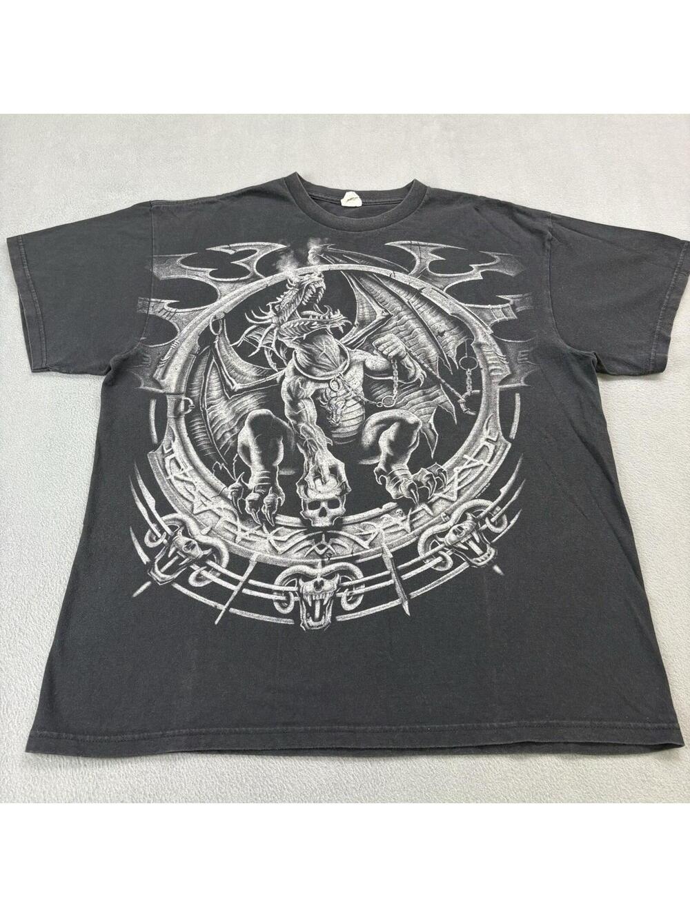 Y2K Tribal Dragon T Shirt Size XL Black